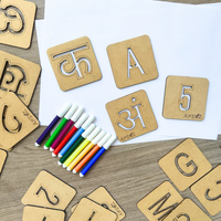 An all-in-one education stencil kit containing Hindi alphabets, English alphabets, and numbers for the learning of children.
