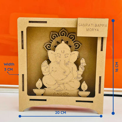 Ganesha LED light box dimensions, 20x16 cm, perfect size for school project.