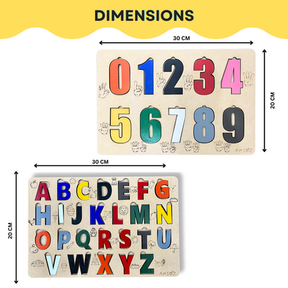 Engage & Educate: Wooden Number and Alphabet Puzzle Combo for Kids - Ansoz