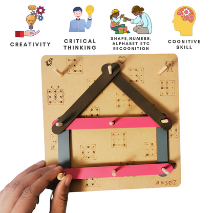 Wooden Alphanumeric & Common Shape Construction Puzzle Board