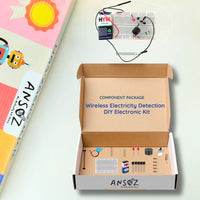 Wireless Electricity Detection DIY Electronic Kit with breadboard, electronic components, battery, and packaging box for STEM learning.