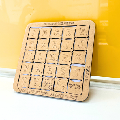 Puzzle game made of wooden blocks for alphabet puzzle learning.