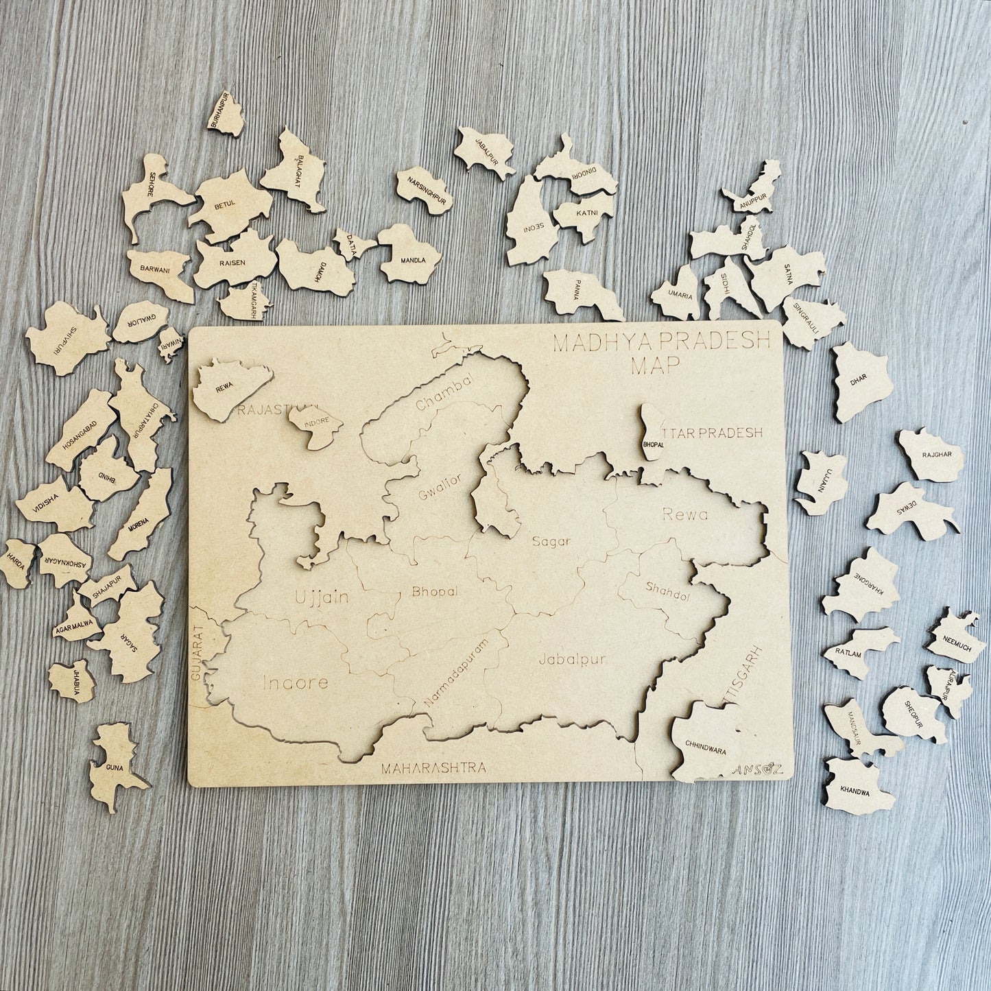 Wooden Madhya Pradesh Map Puzzle – Educational Tool for Kids & Students