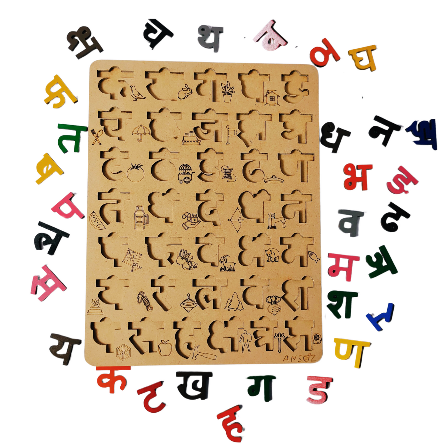 Wooden Hindi Varnamala Alphabets Board