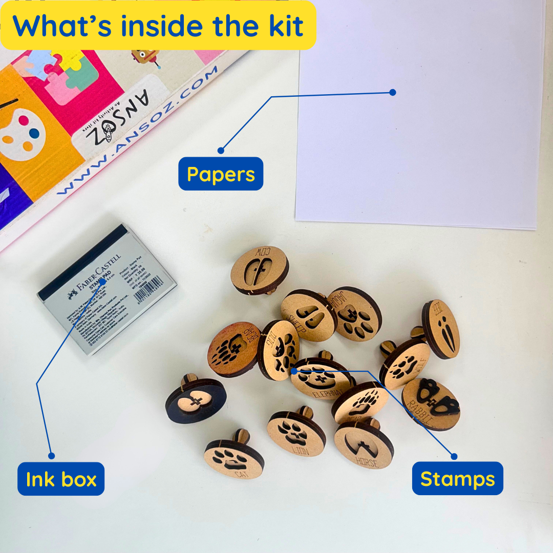 Animal Footprints Stamps With Ink Box, Educational Stamps | Ansoz