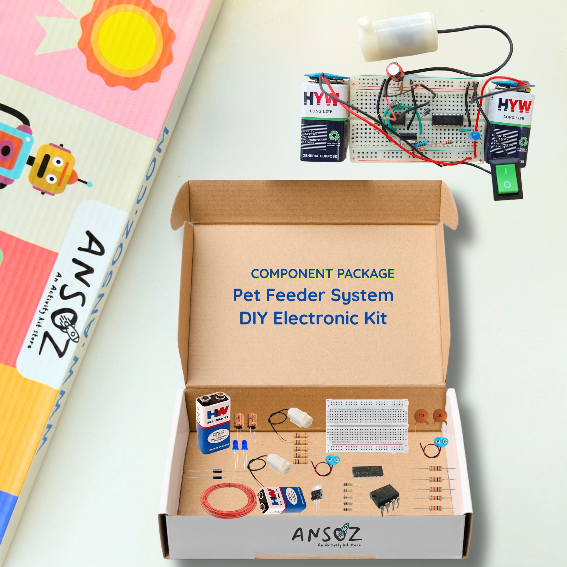 Layout of the electronic parts of the automatic pet feeder project kit