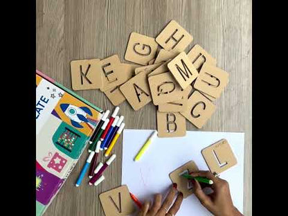 Wooden Alphabet Stencil Kit | Learn, Trace & Create Letters for Kids | Ansoz